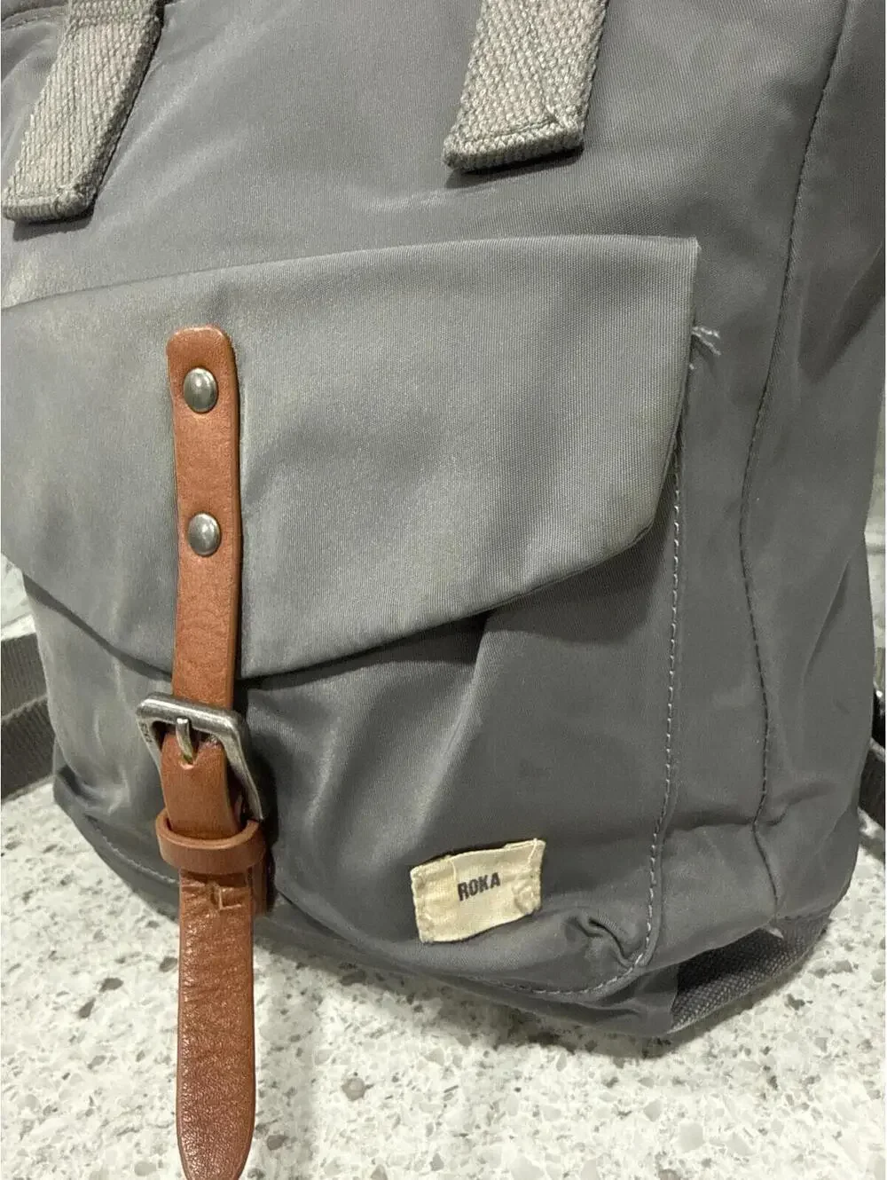 Roka Gray Canvas Backpack with Brown Leather Strap